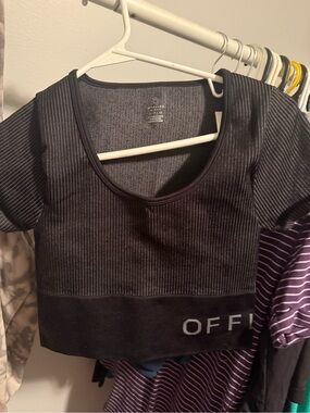 🔥Offline Aerie gray/Black Ribbed Scoop Crop Top NWT Size Small